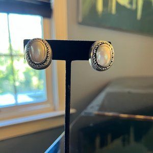 Oval Saltwater Pearl Sterling Silver Clip On Vintage Earrings